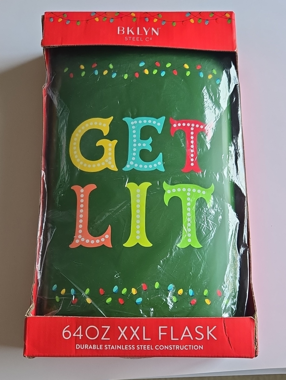 Green Christmas "Get Lit" 64oz XXL Flask NEW